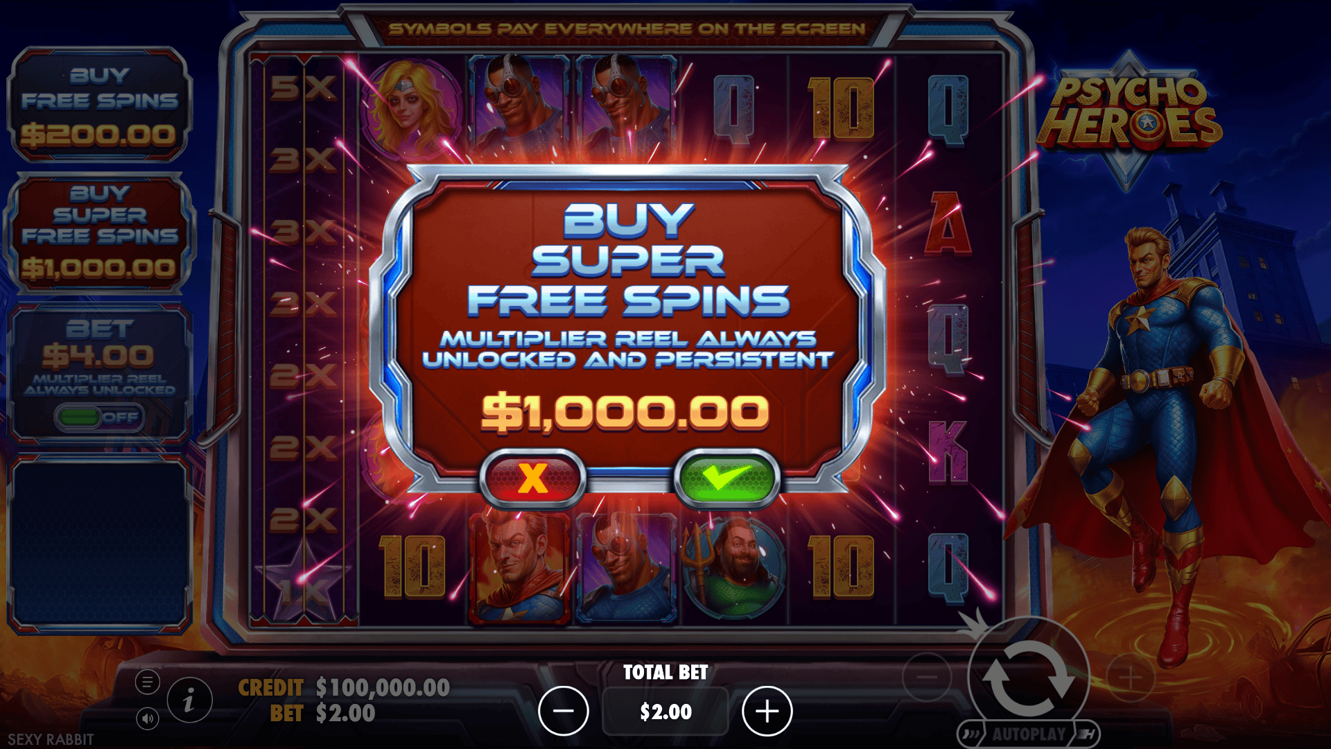 Psycho Heroes bonus buy menu