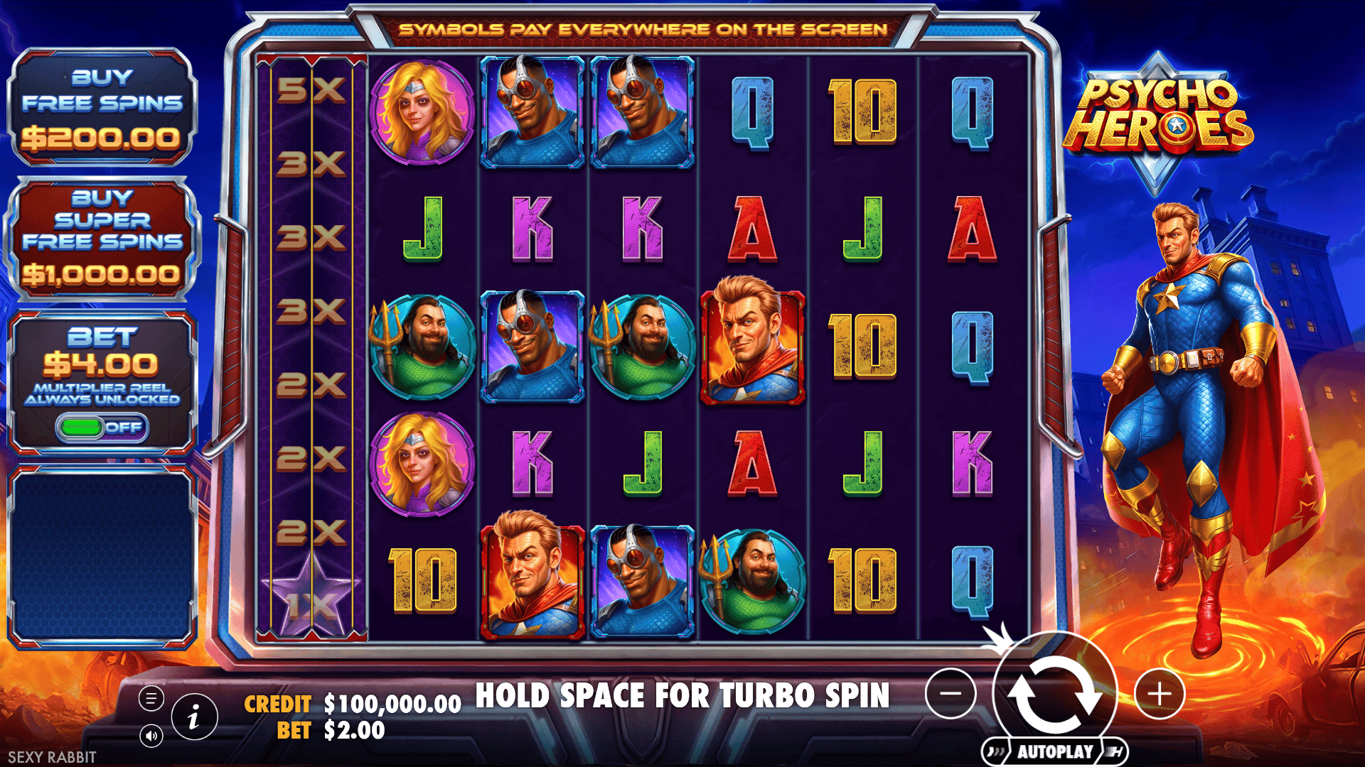 Psycho Heroes slot gameplay reels