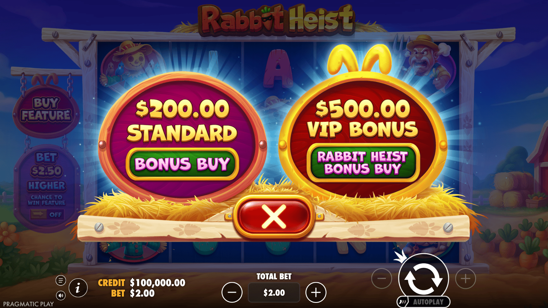 Rabbit Heist bonus buy menu
