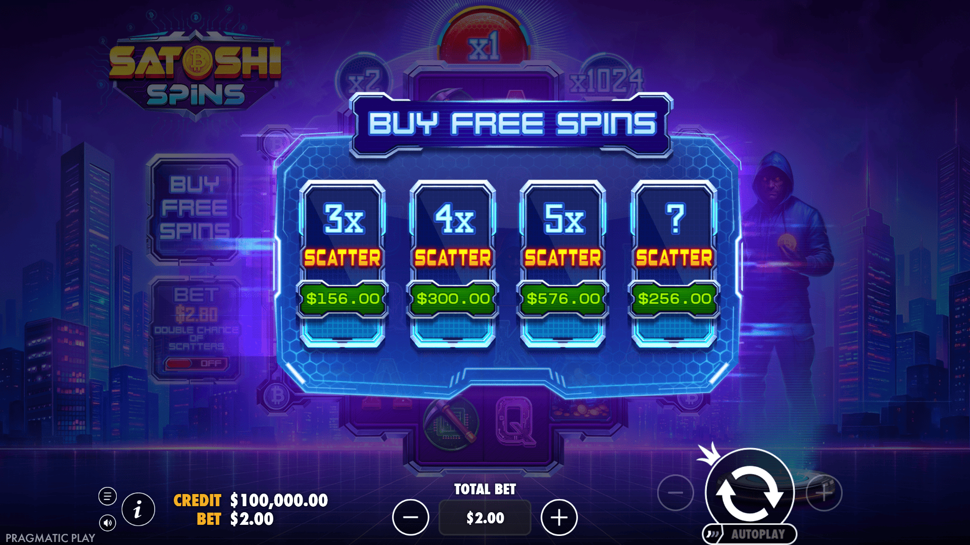 Satoshi Spins bonus buy menu