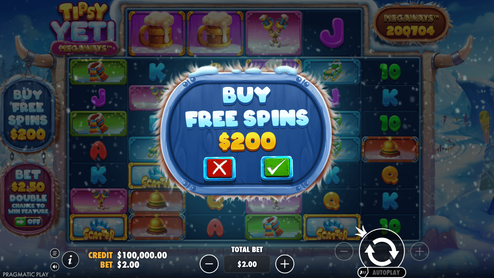 Tipsy Yeti Megaways bonus buy menu