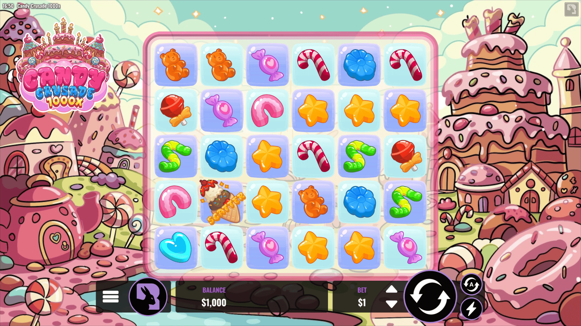 Candy Crusade 1000x slot gameplay reels