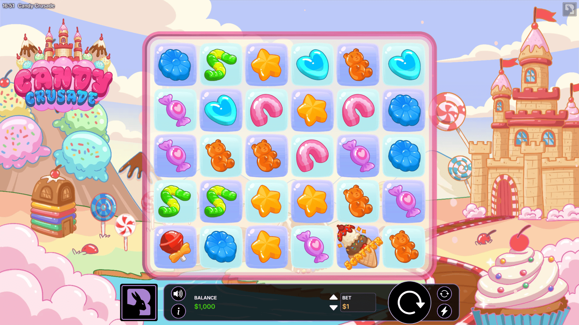 Candy Crusade slot gameplay reels