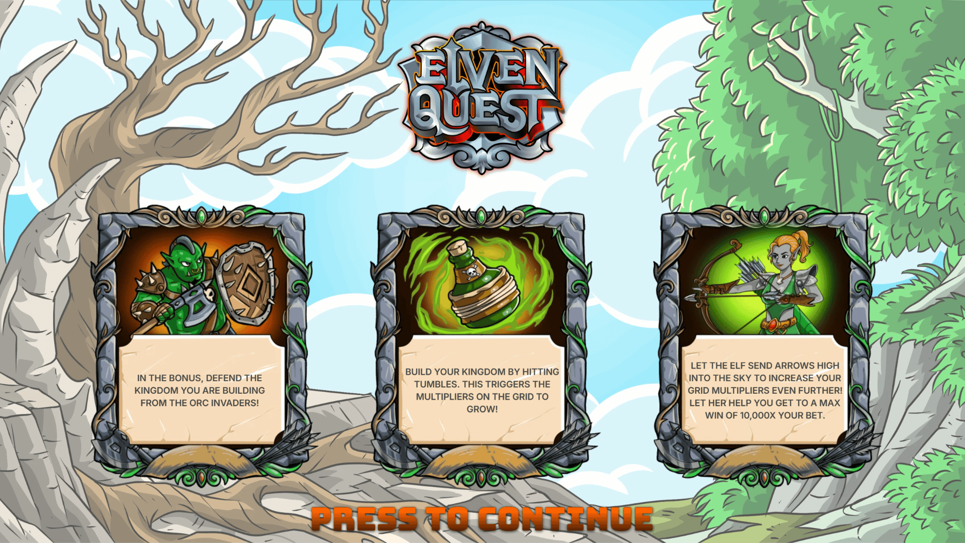 Elven Quest slot intro screen