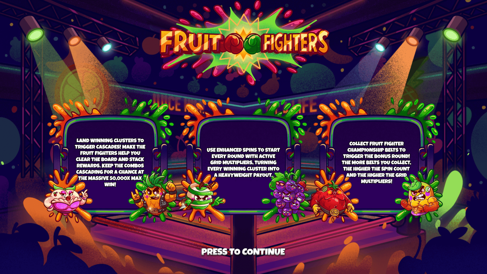 Fruit Fighters slot intro screen