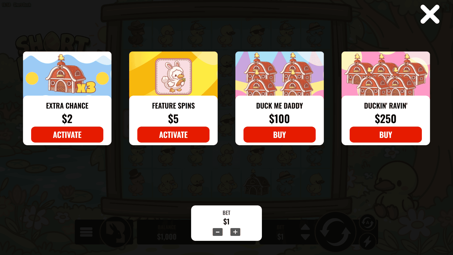 Short Duck bonus buy menu