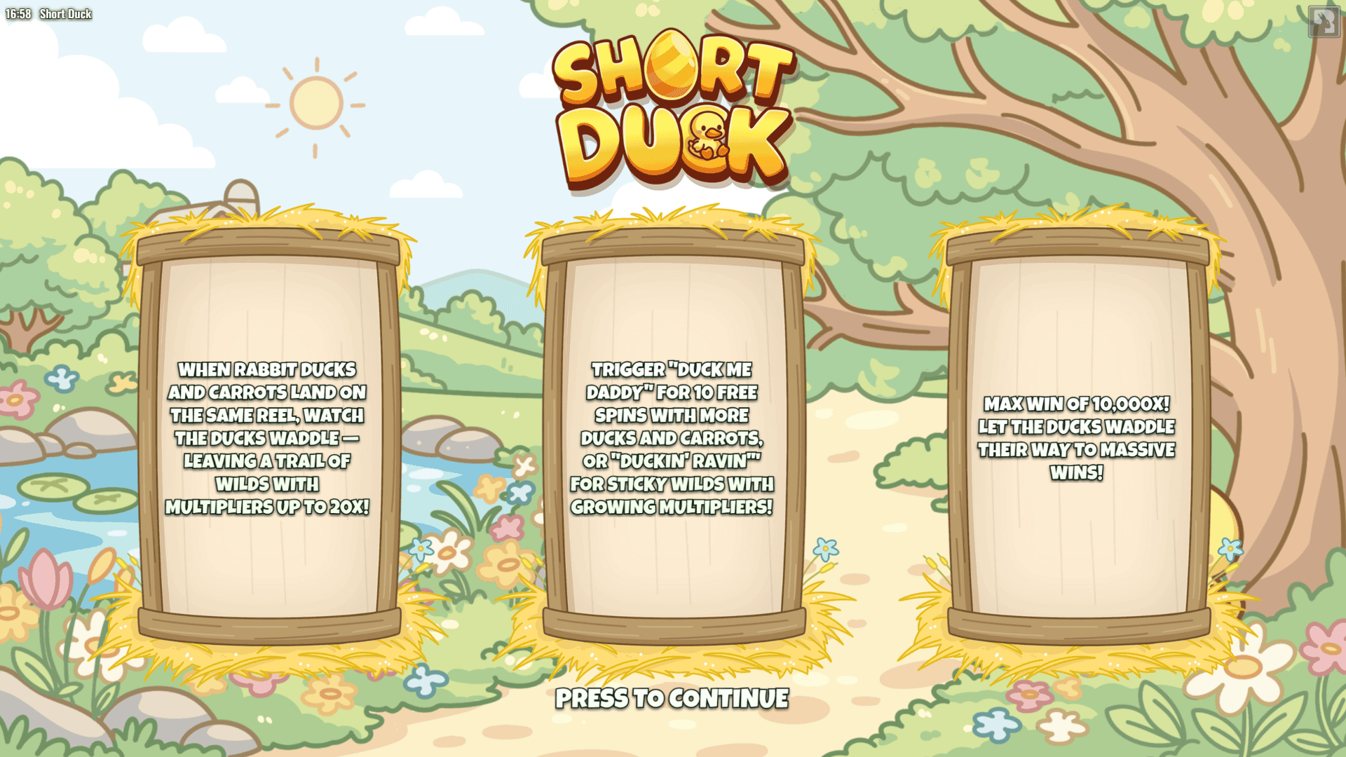 Short Duck slot intro screen