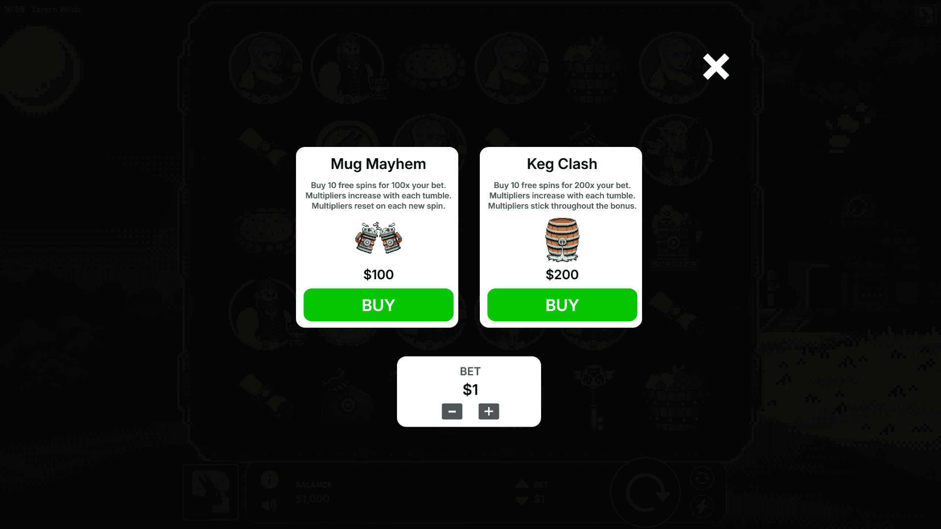 Tavern Wilds bonus buy menu