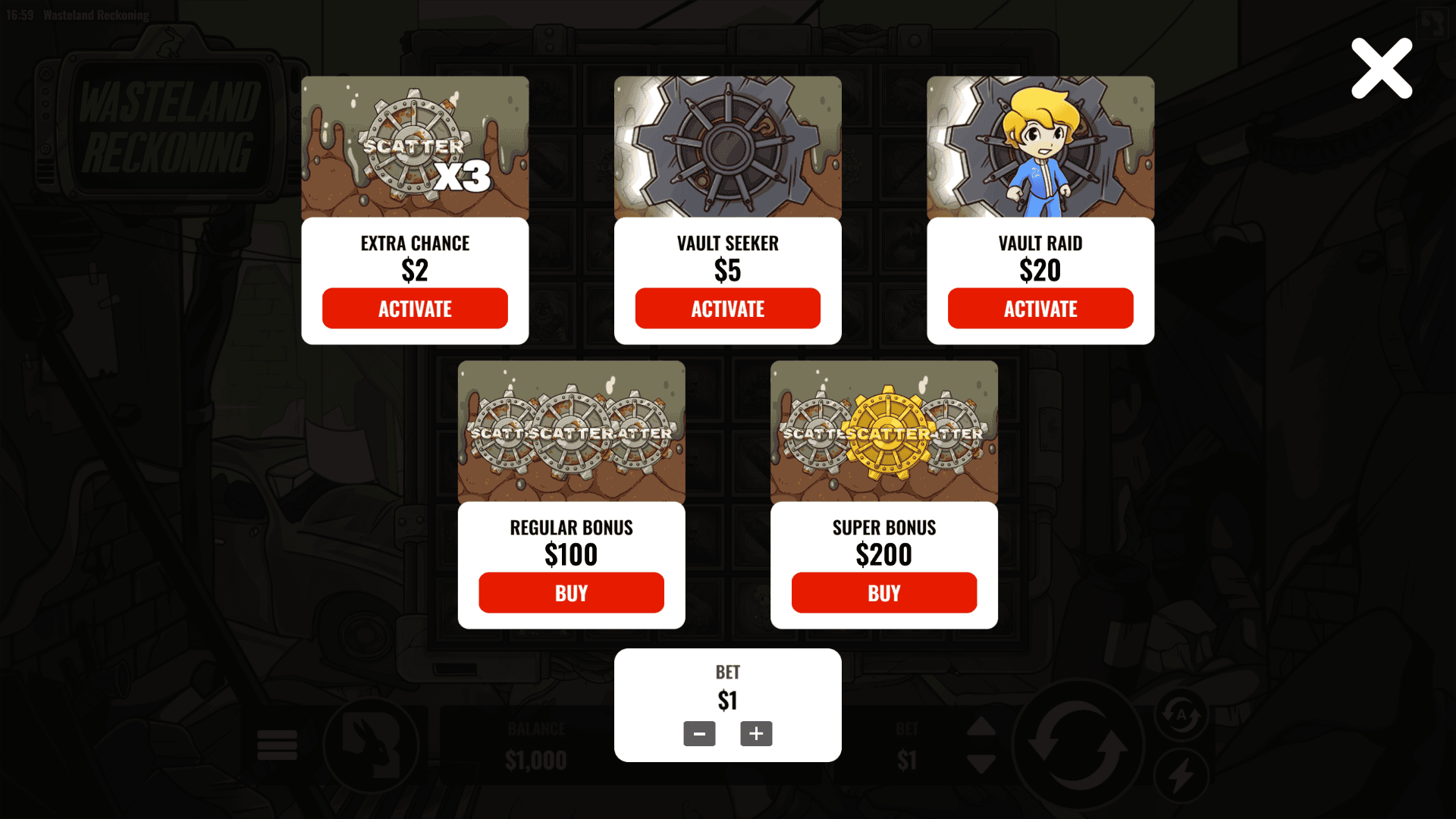Wasteland Reckoning bonus buy menu