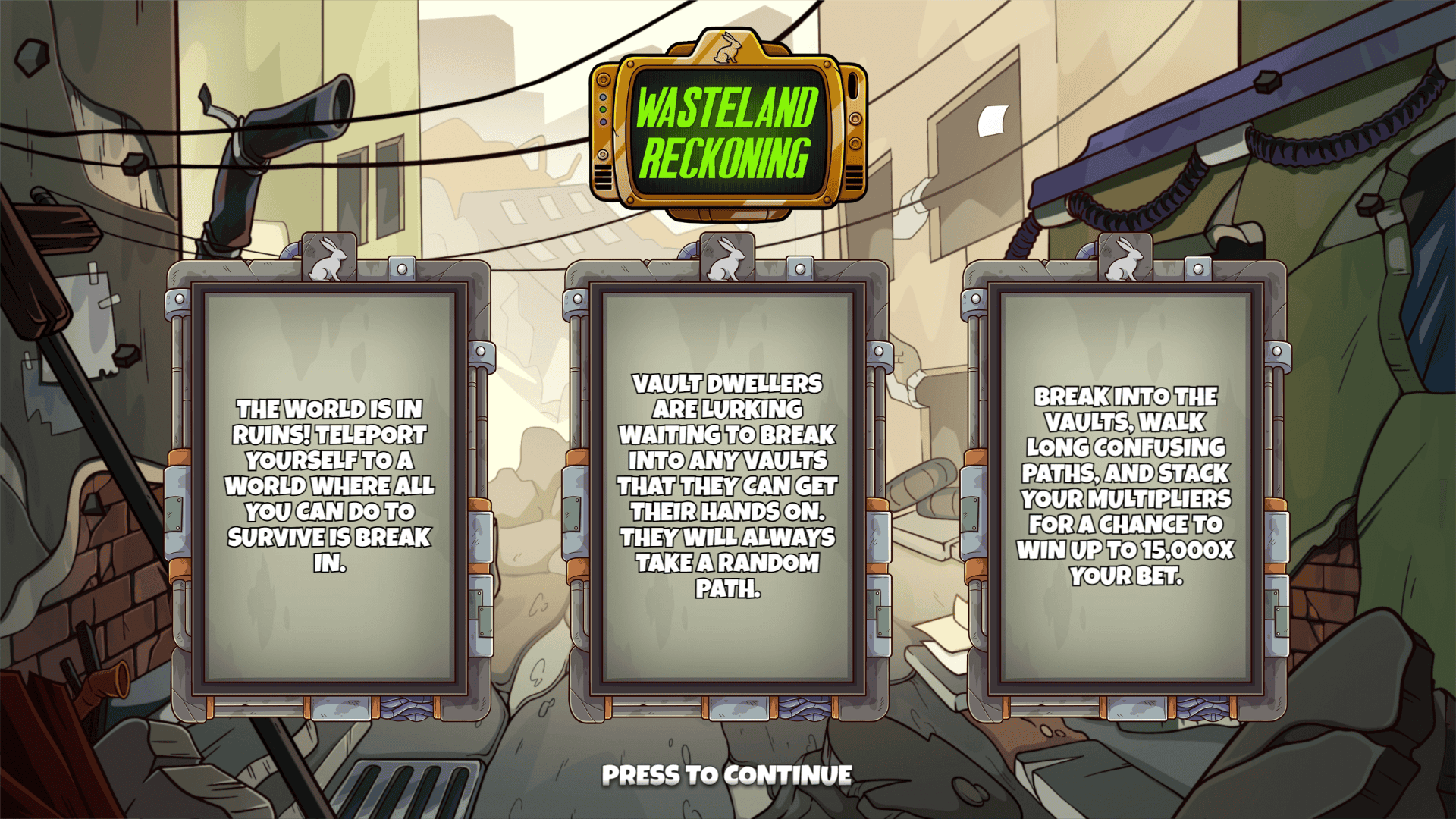Wasteland Reckoning slot intro screen