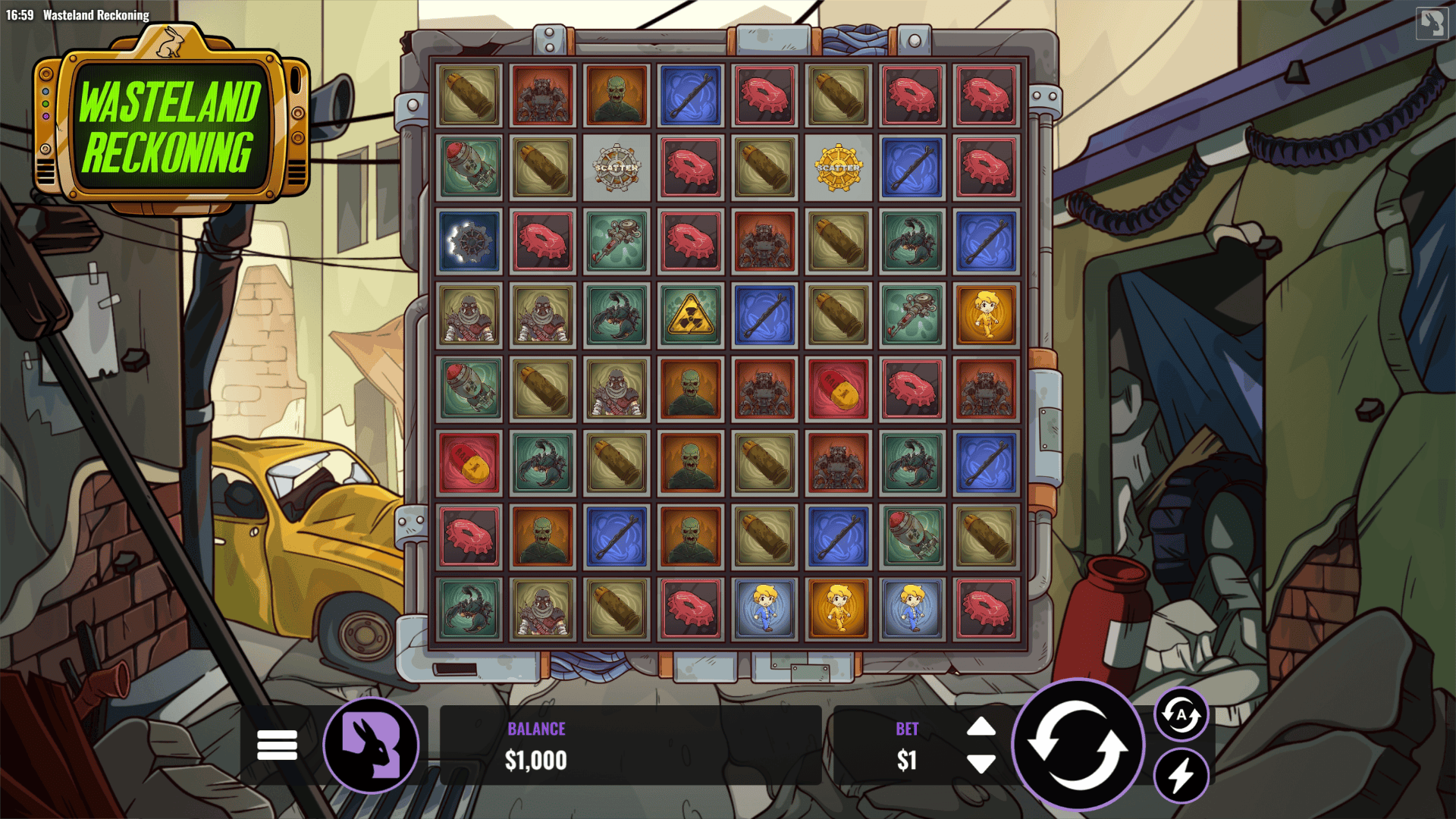 Wasteland Reckoning slot gameplay reels