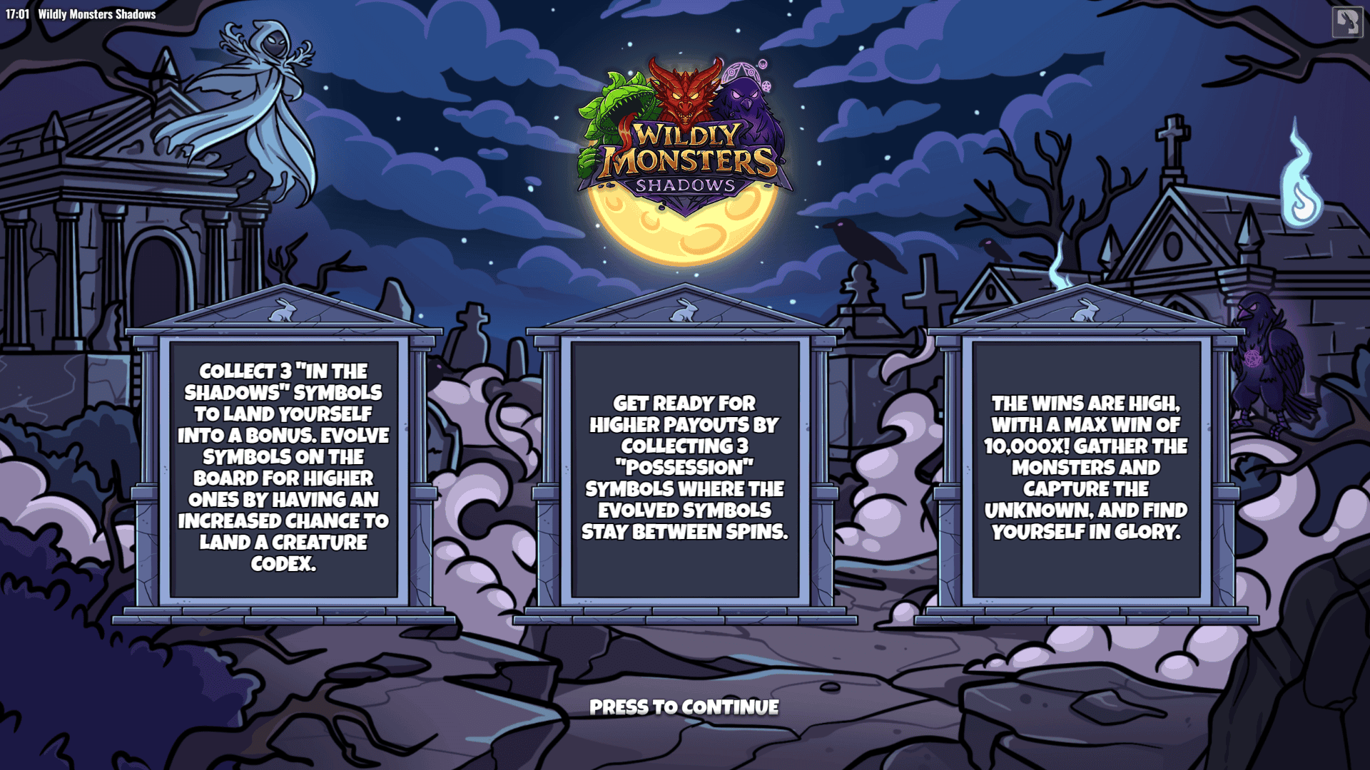 Wildly Monsters: Shadows slot intro screen