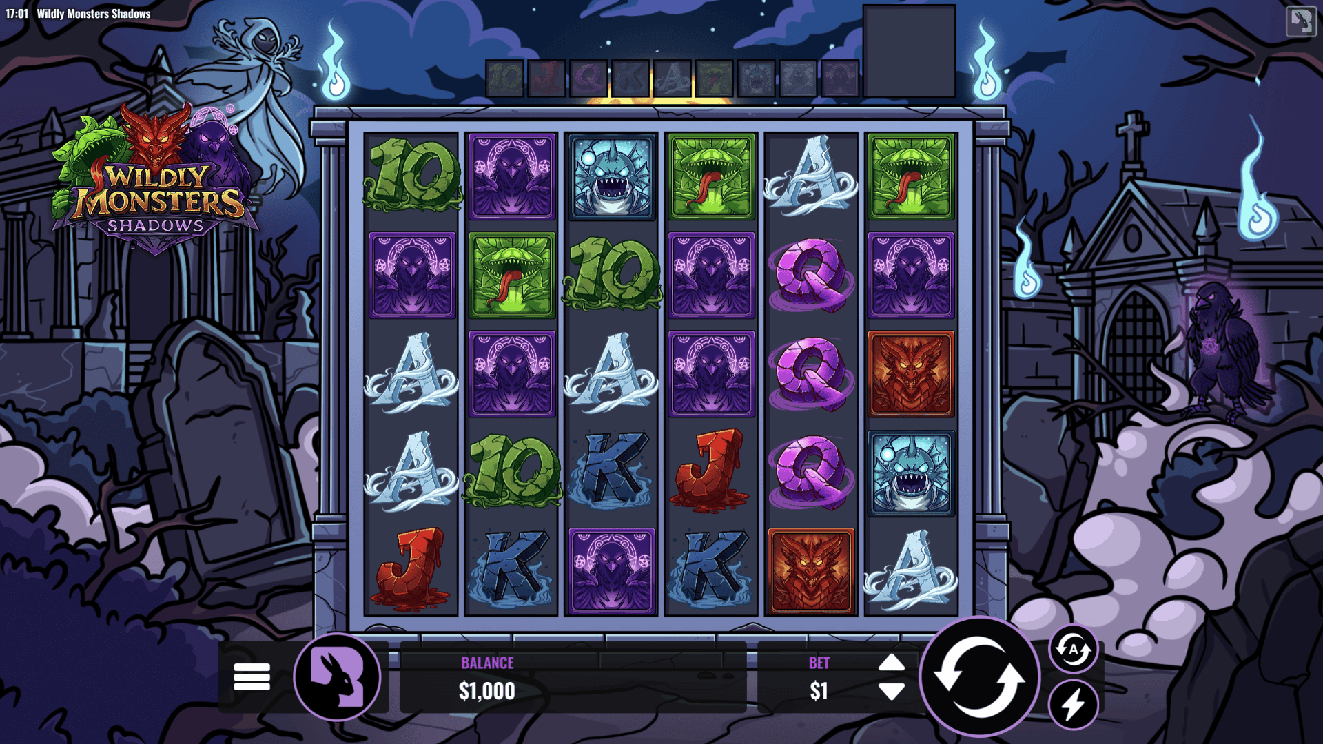 Wildly Monsters: Shadows slot gameplay reels