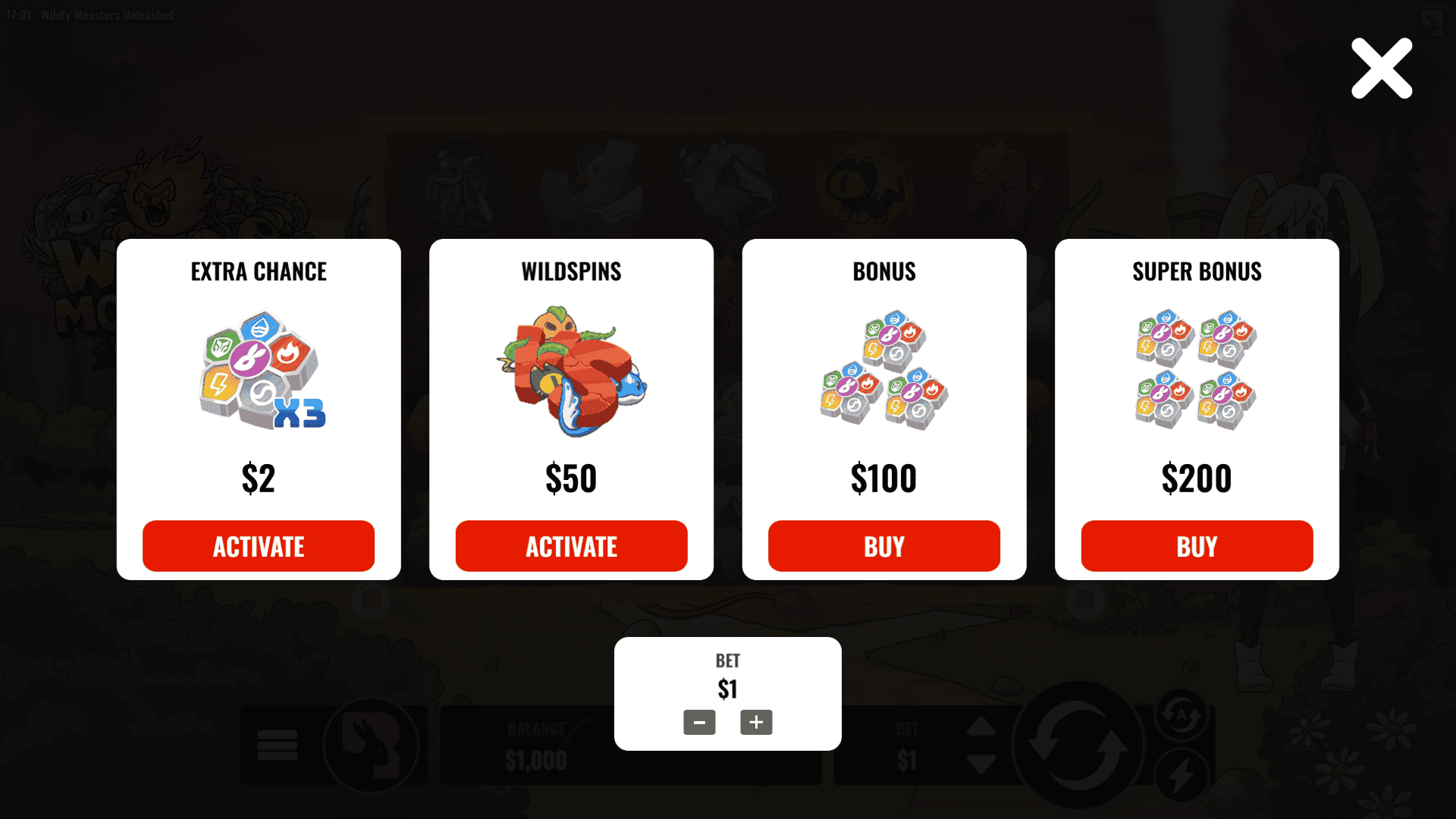 Wildly Monsters: Unleashed bonus buy menu