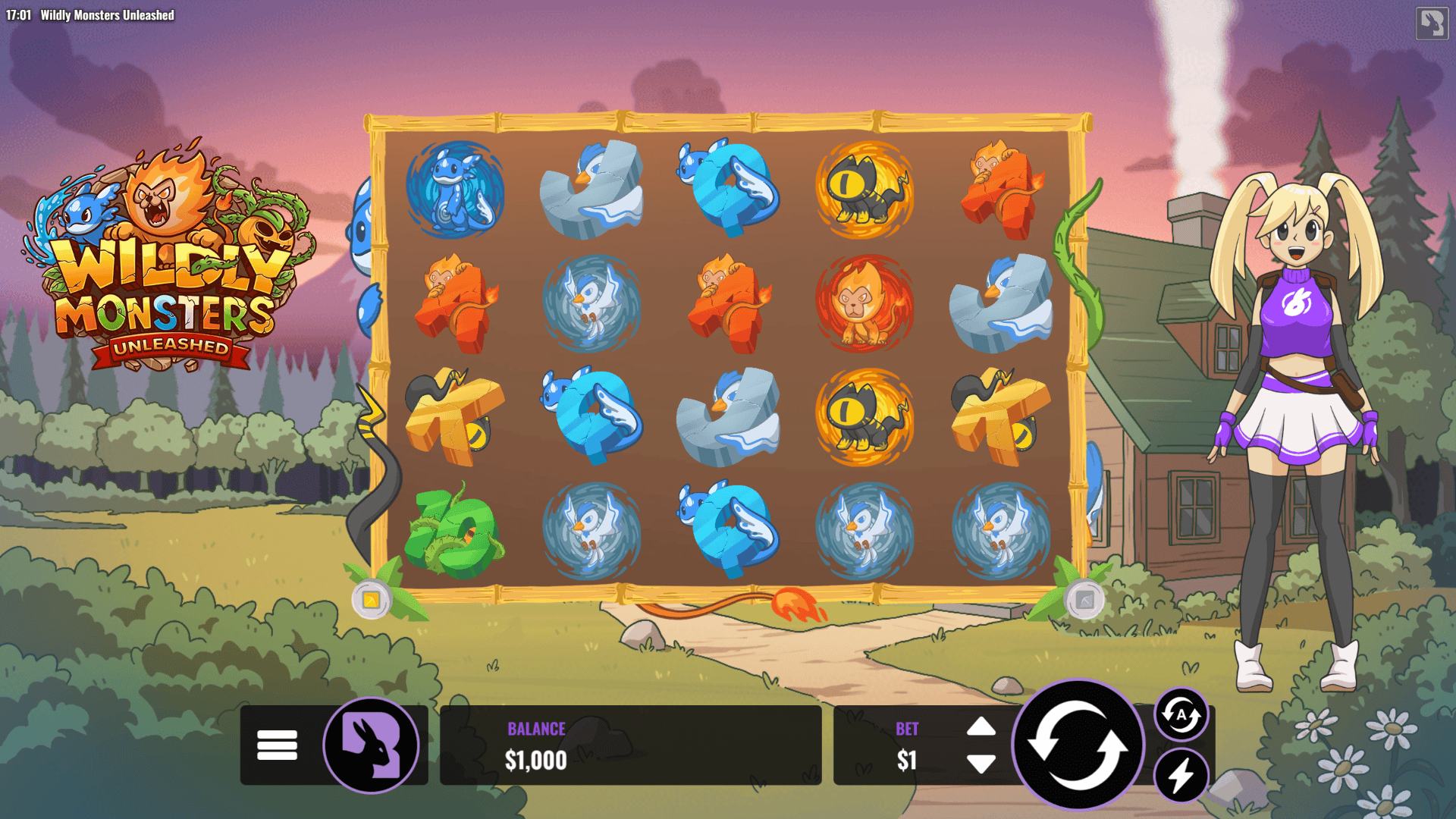 Wildly Monsters: Unleashed slot gameplay reels