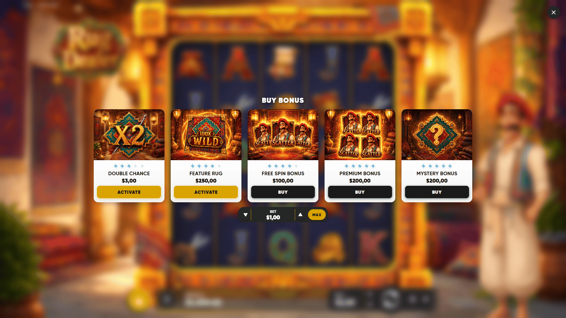 Rug Dealer bonus buy menu