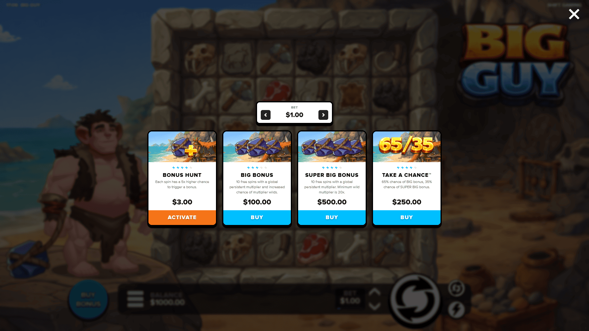 Big Guy bonus buy menu