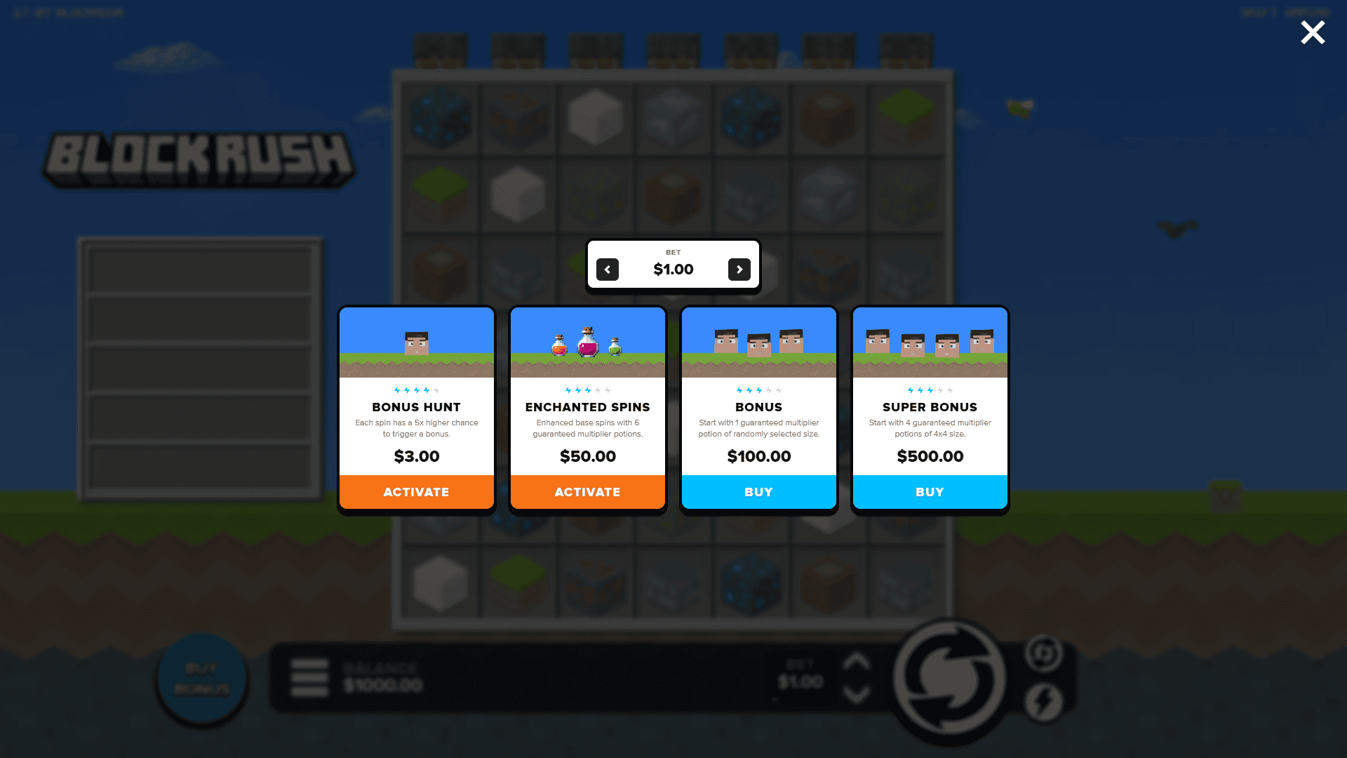 BlockRush bonus buy menu