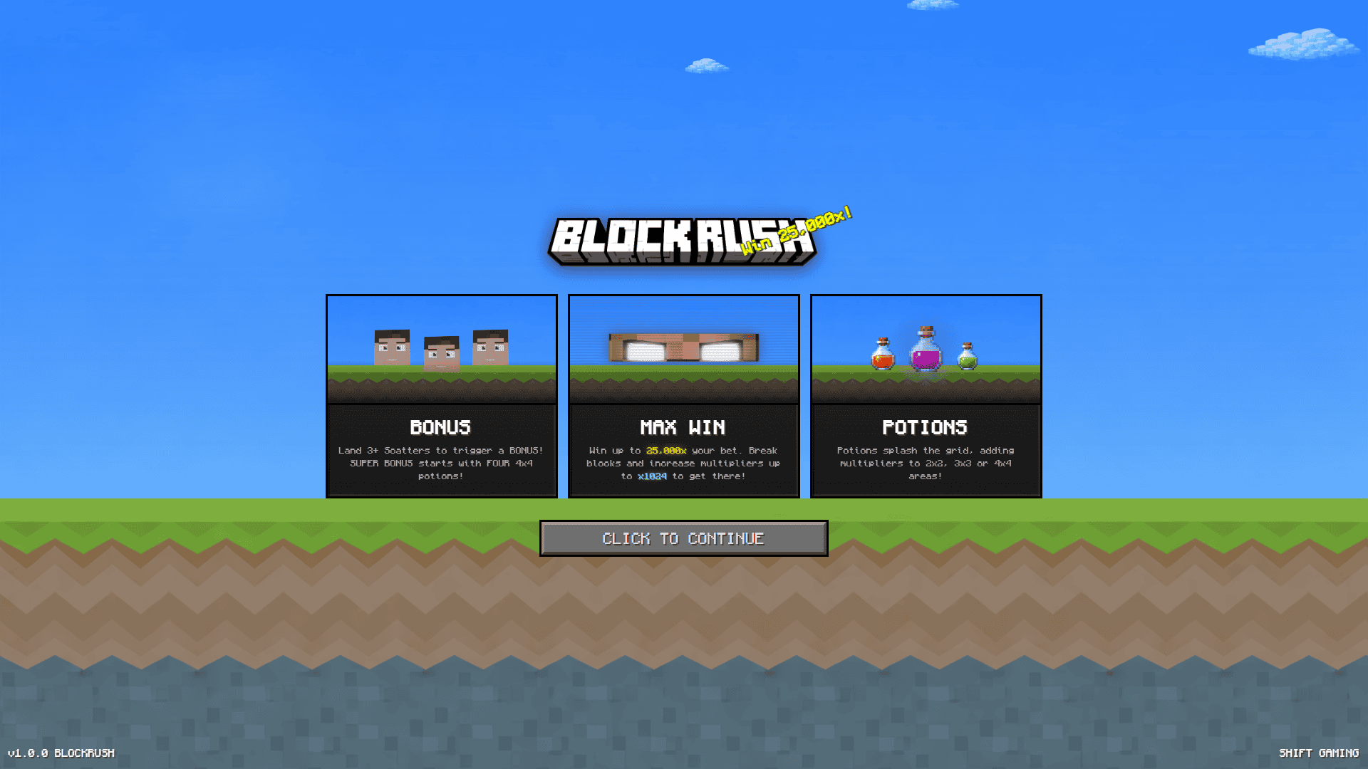 BlockRush slot intro screen