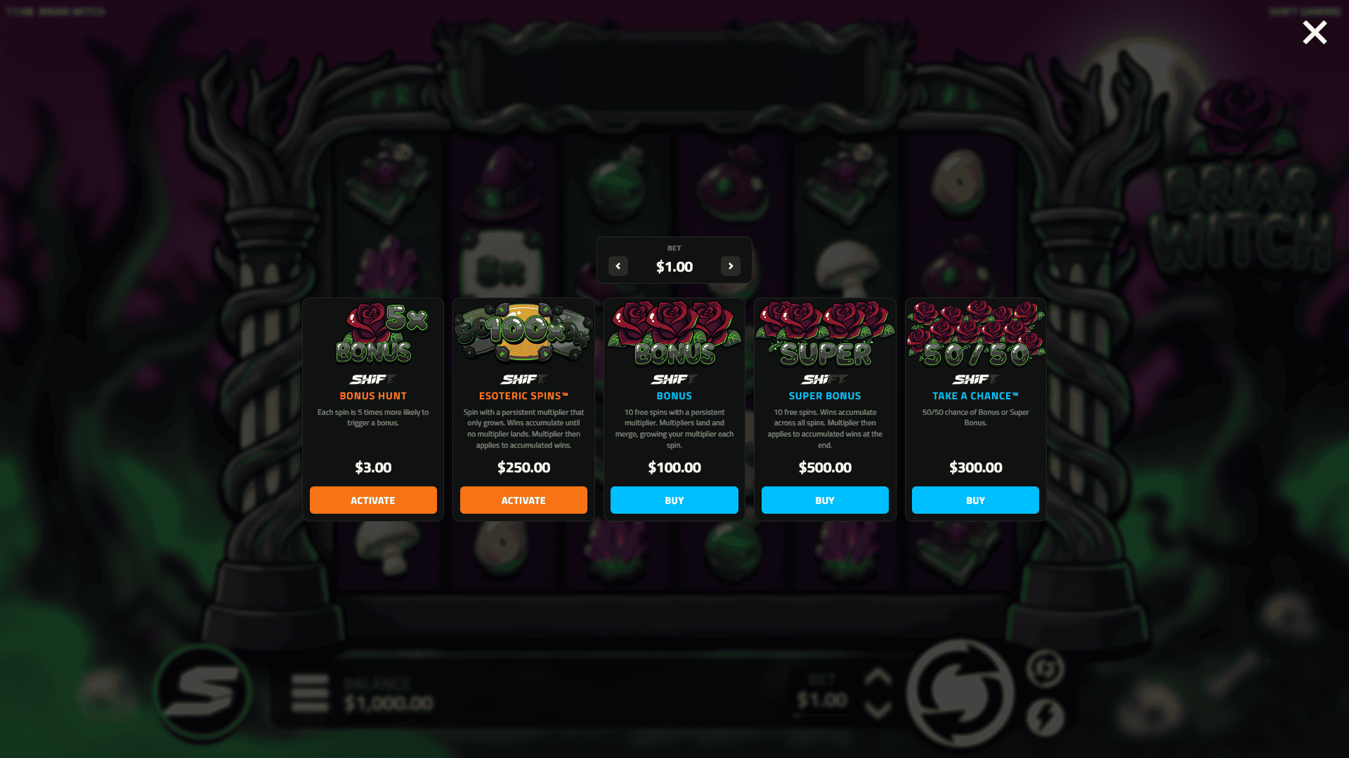 Briar Witch bonus buy menu
