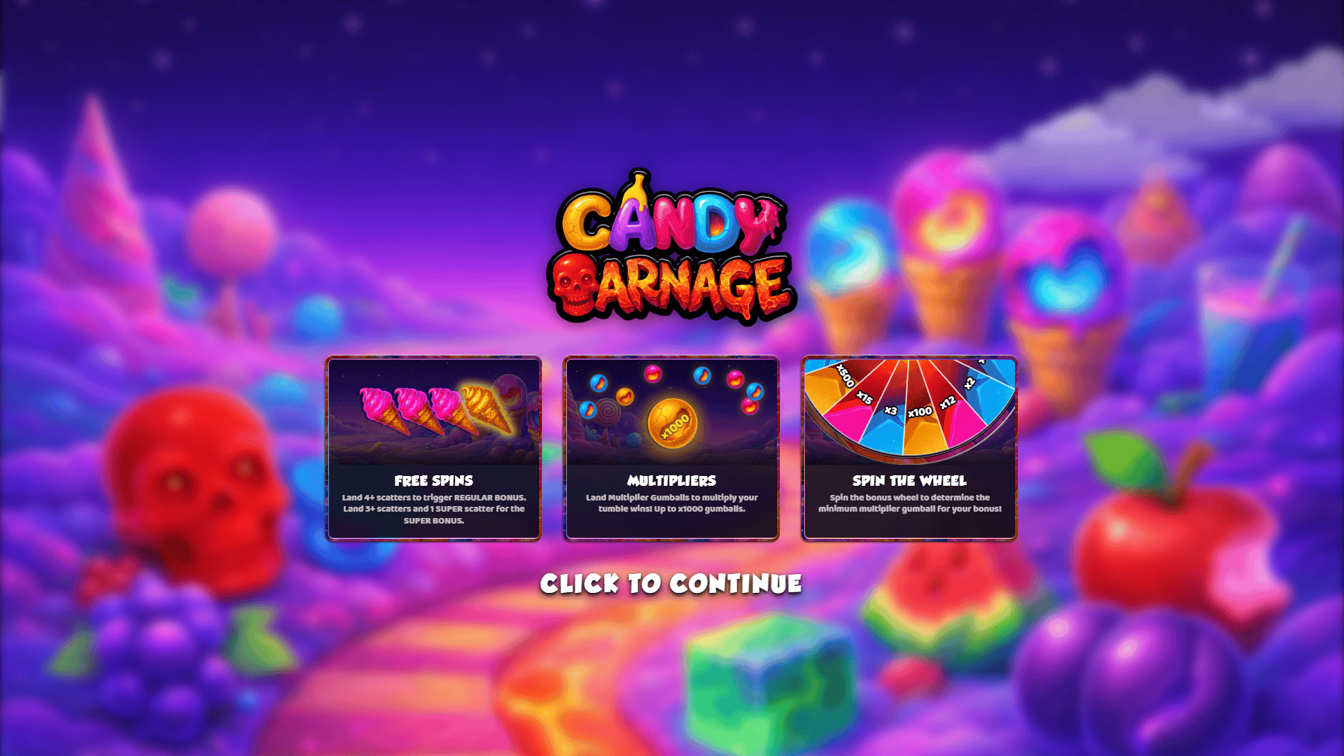 Candy Carnage slot intro screen
