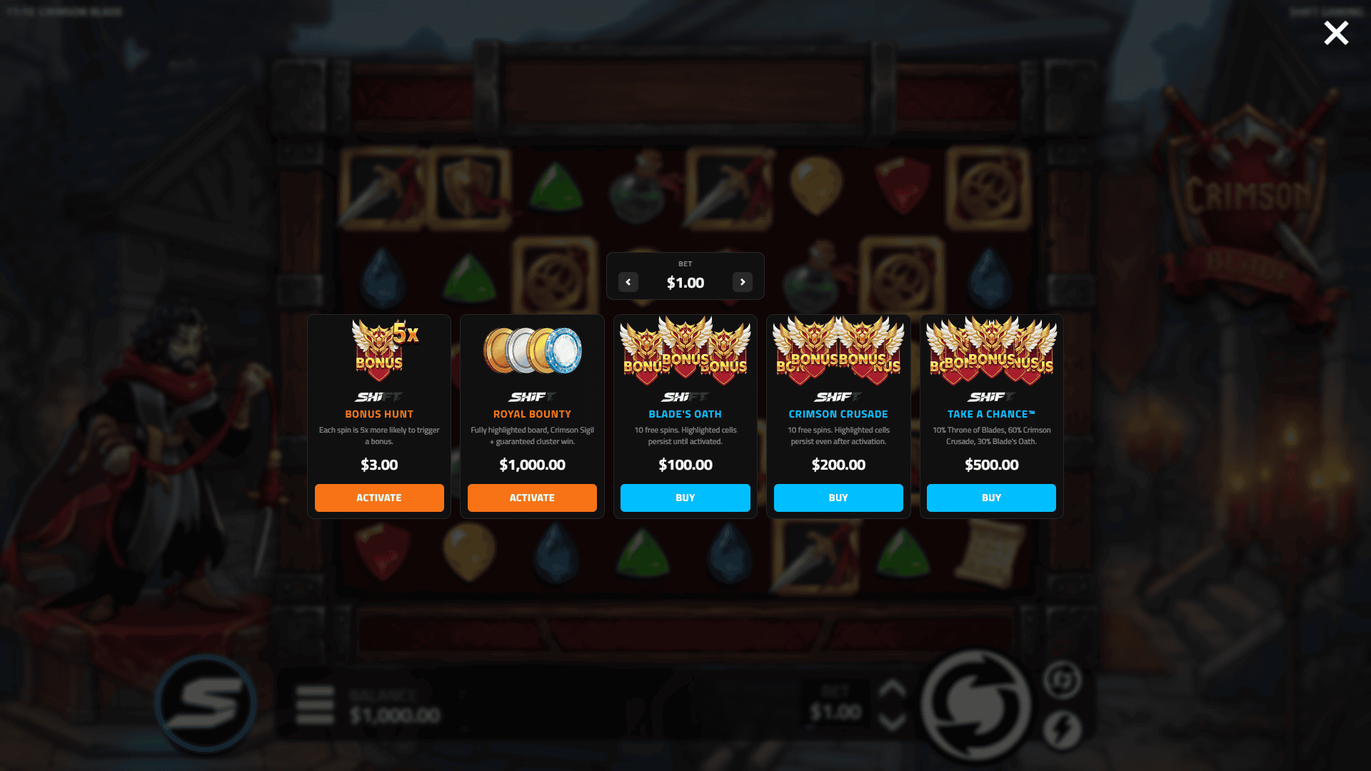 Crimson Blade bonus buy menu