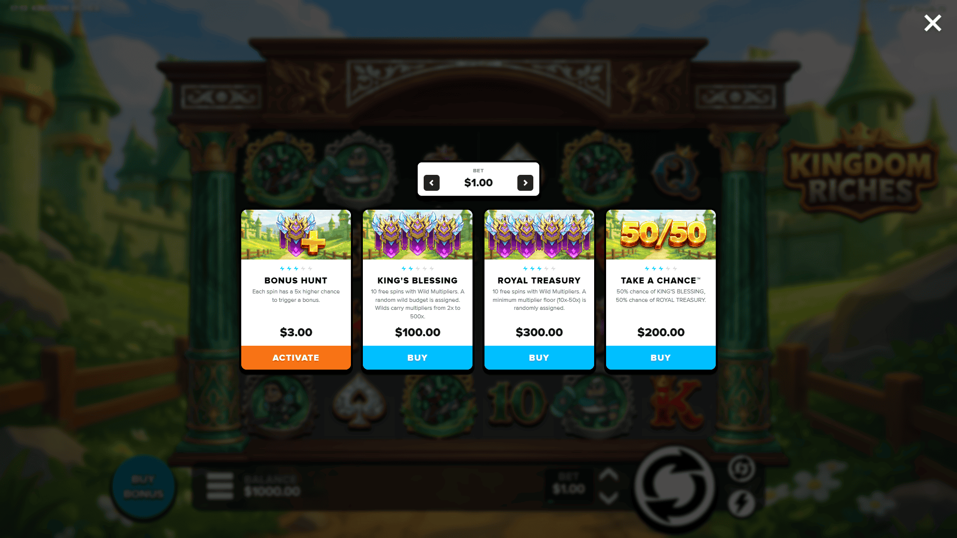 Kingdom Riches bonus buy menu