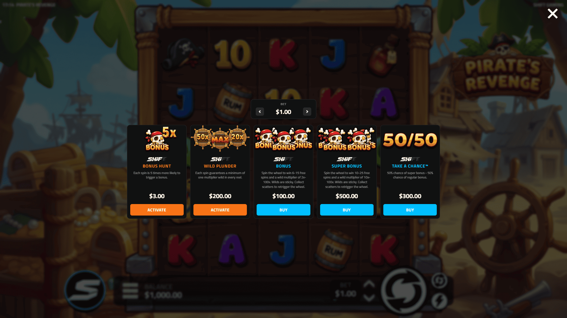 Pirates Revenge bonus buy menu