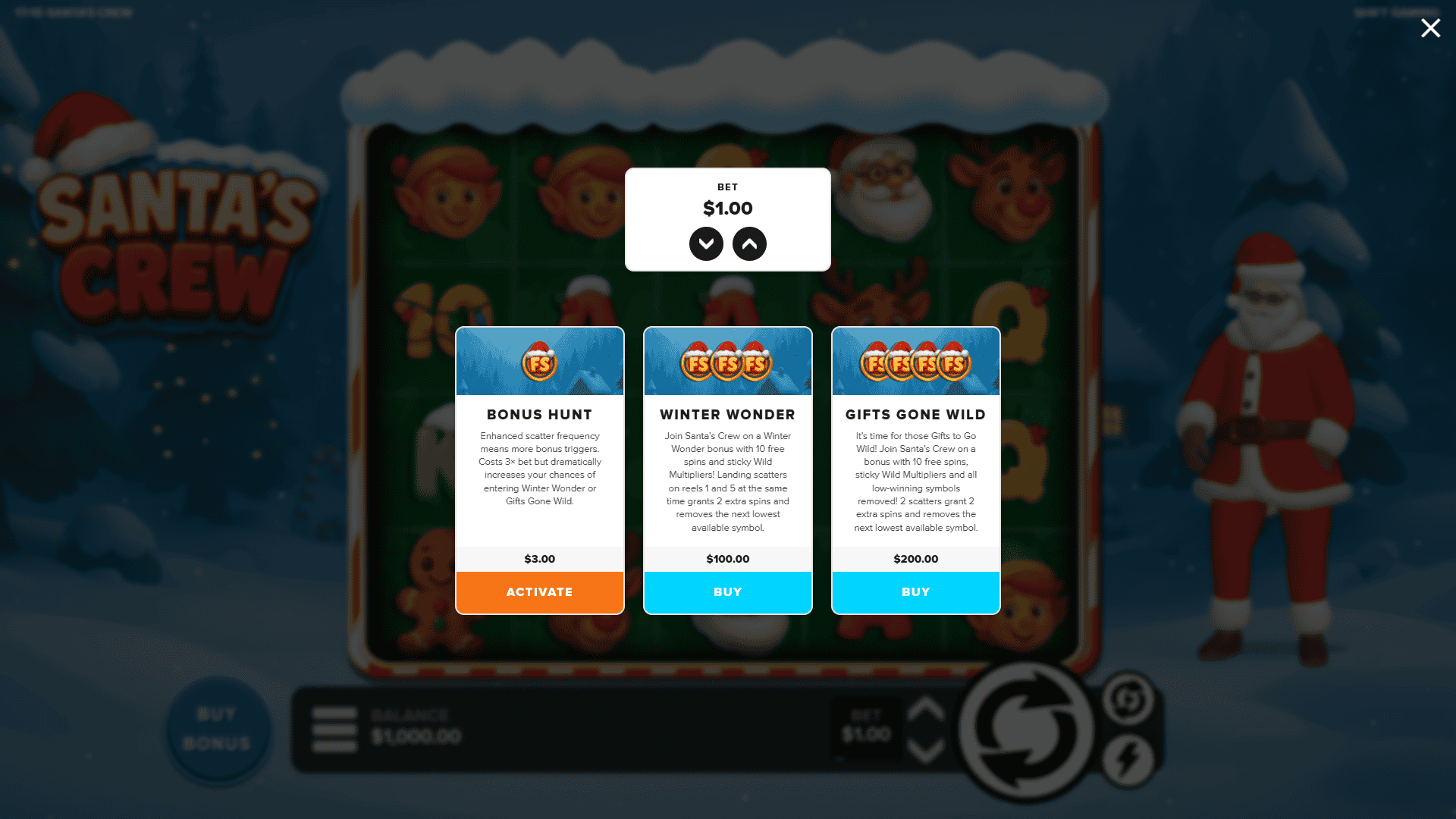 Santas Crew bonus buy menu