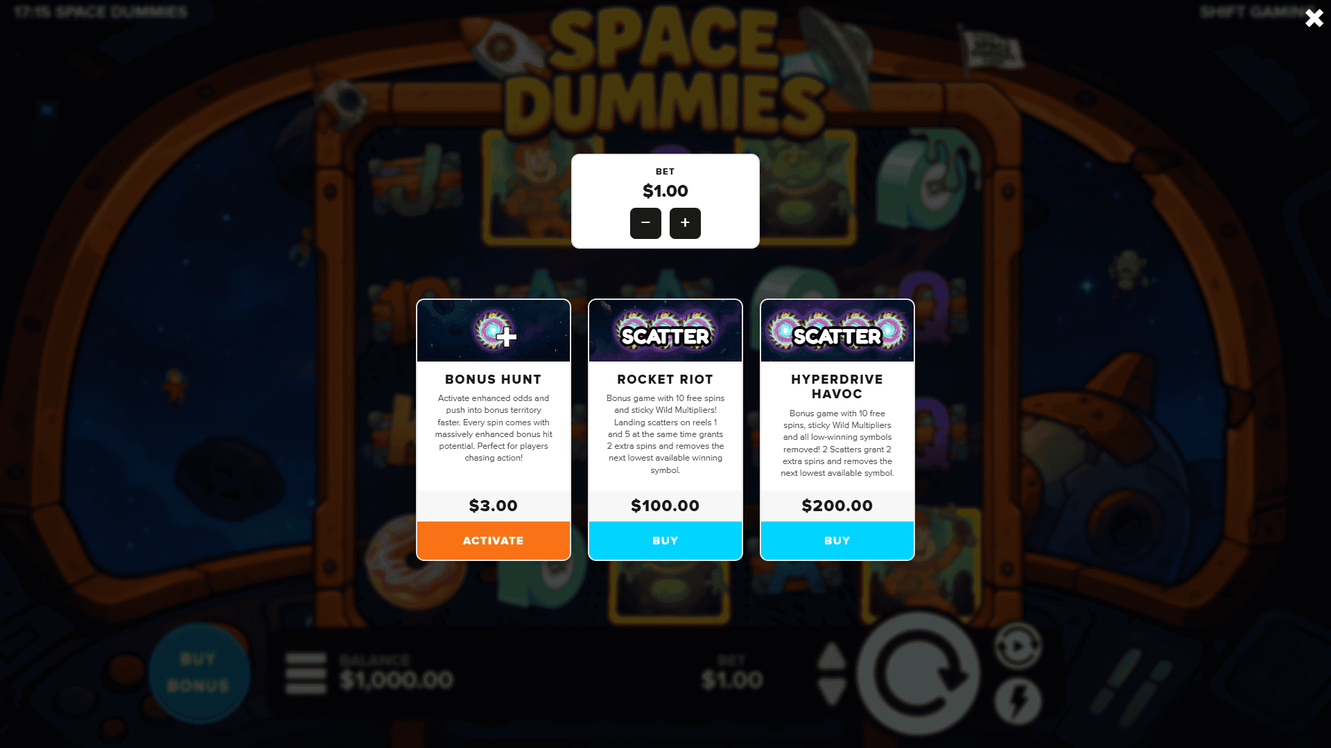 Space Dummies bonus buy menu