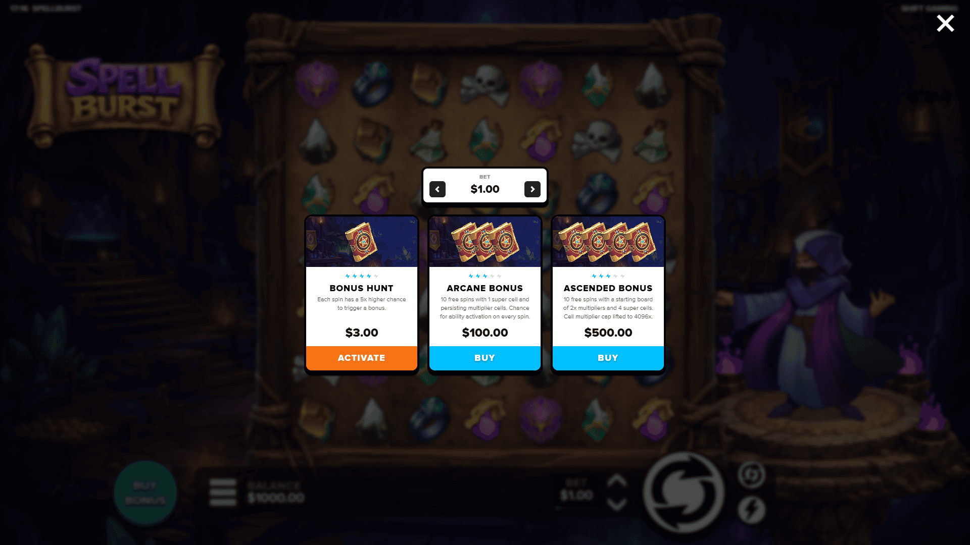 Spellburst bonus buy menu