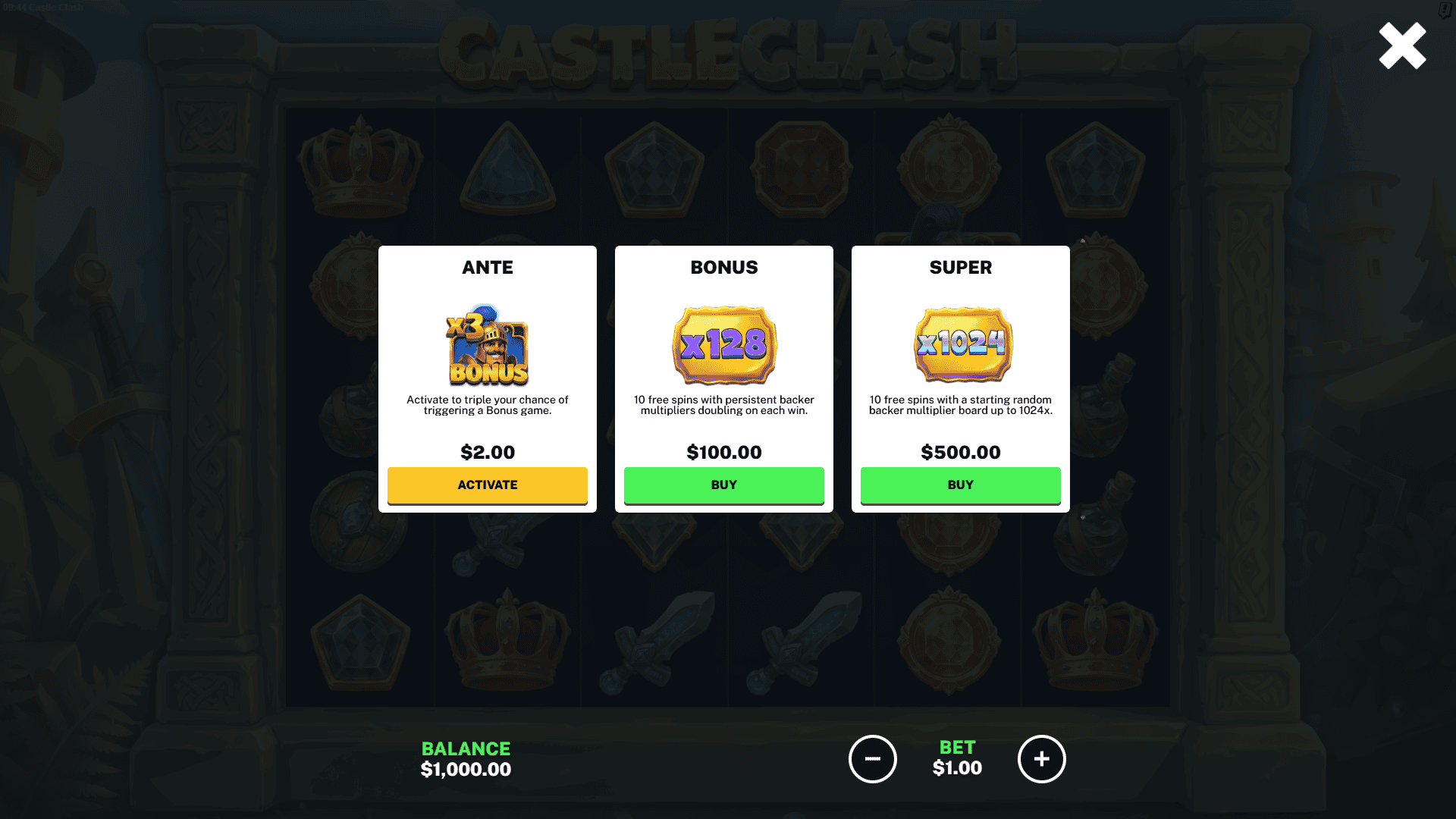 Castle Clash bonus buy menu