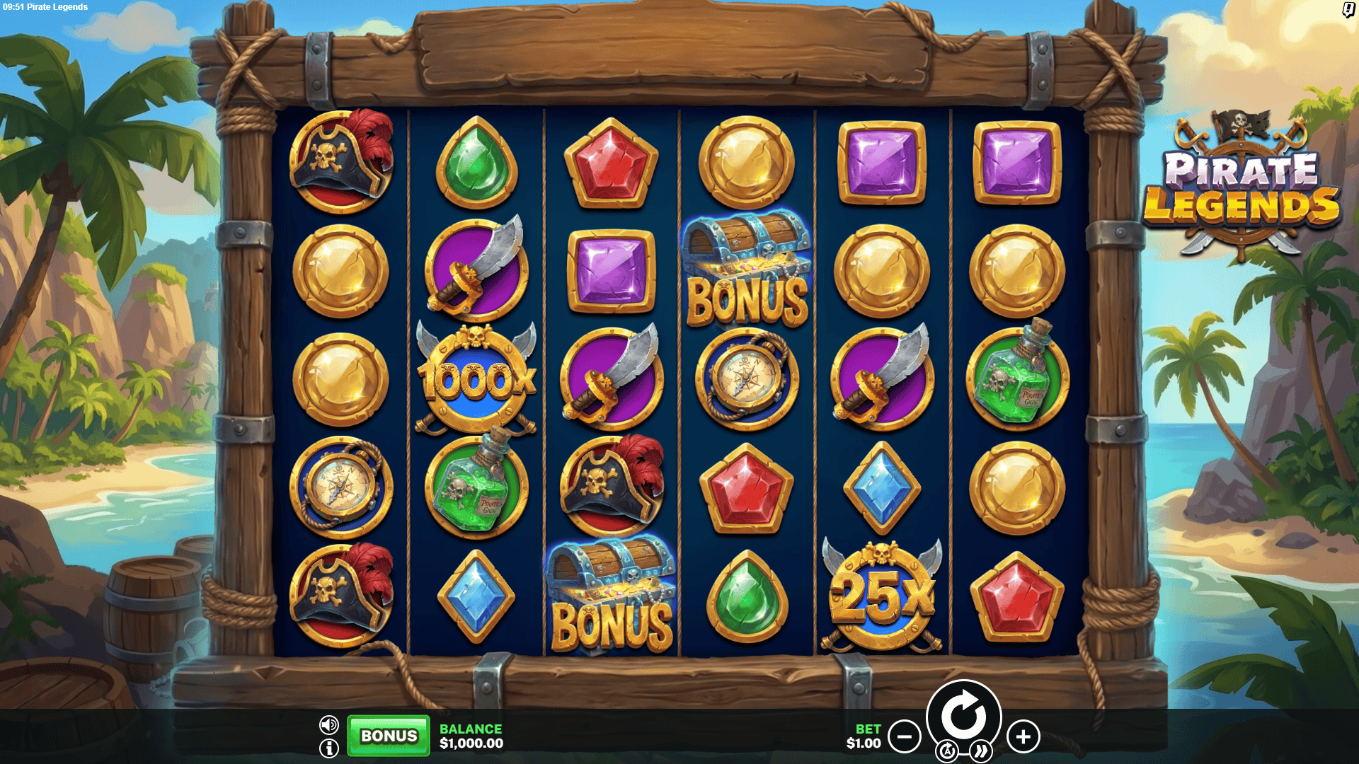 Pirate Legends slot gameplay reels