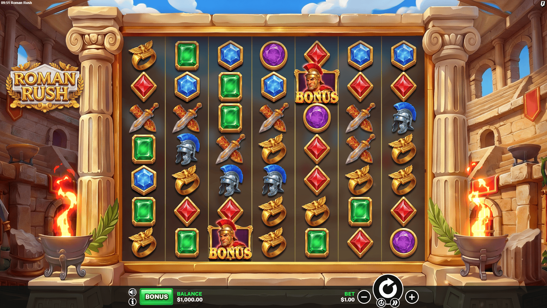 Roman Rush slot gameplay reels