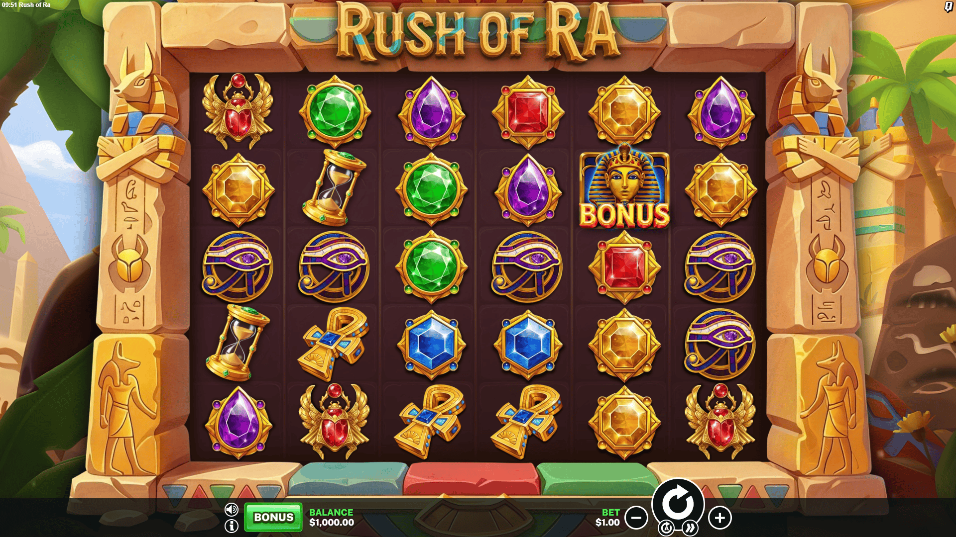 Rush of Ra slot gameplay reels
