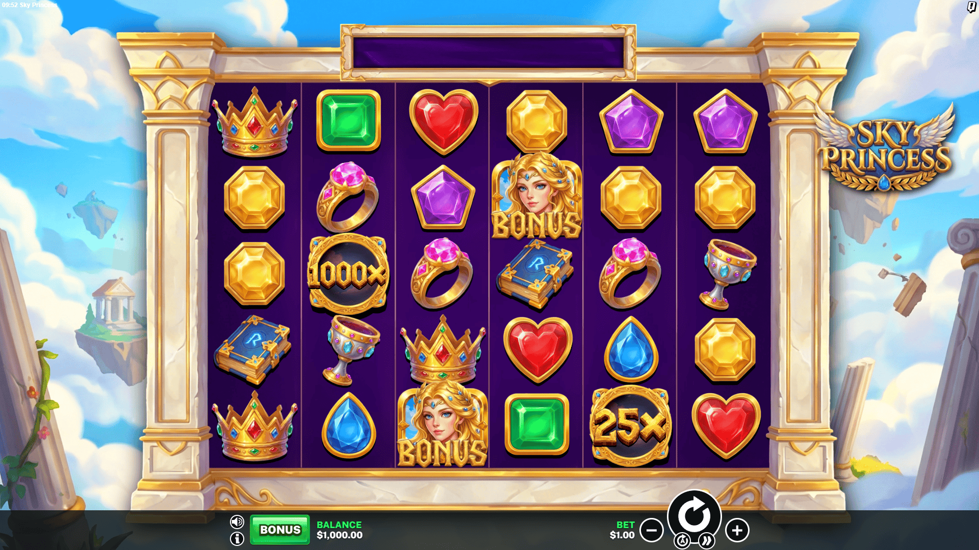 Sky Princess slot gameplay reels