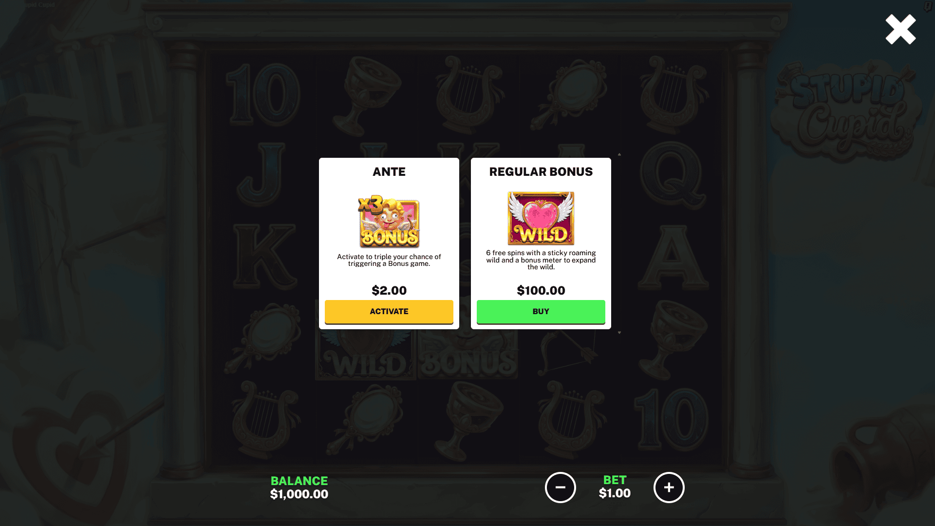 Stupid Cupid bonus buy menu