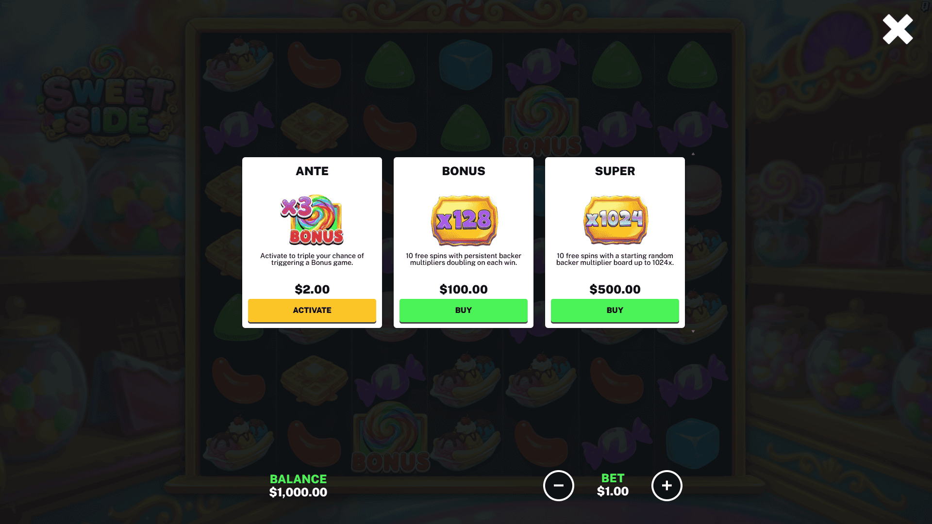Sweet Side bonus buy menu