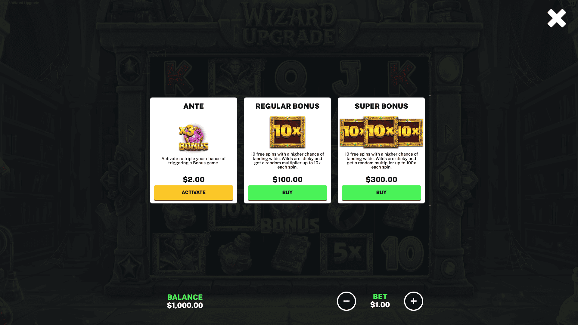 Wizard Upgrade bonus buy menu