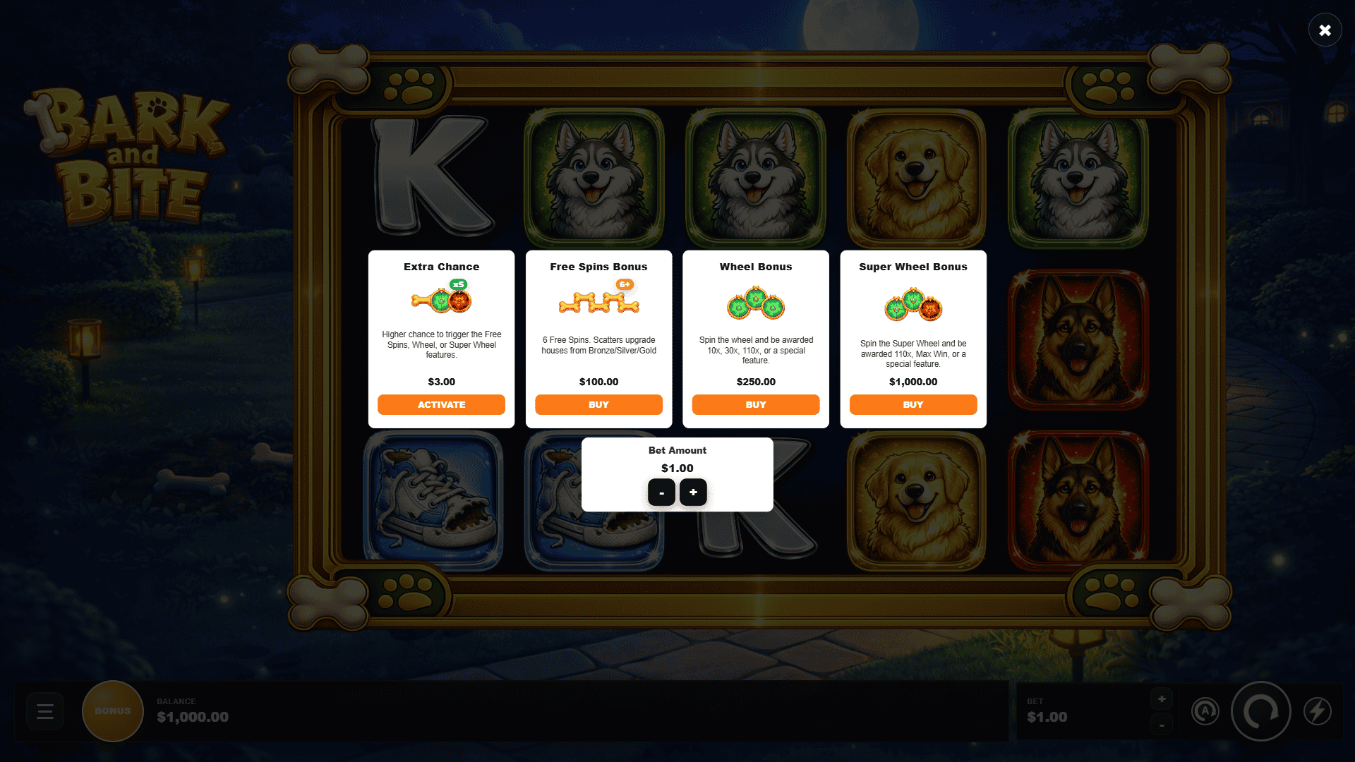 Bark and Bite bonus buy menu