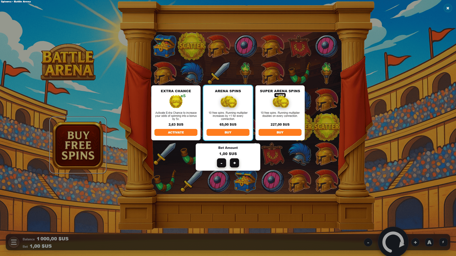 Battle Arena bonus buy menu