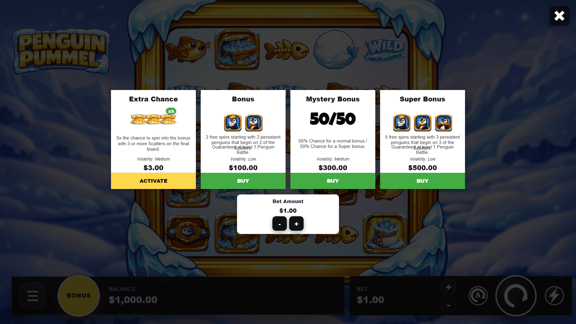 Penguin Pummel bonus buy menu