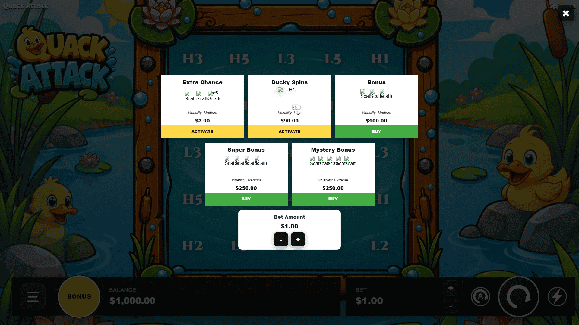 Quack Attack bonus buy menu
