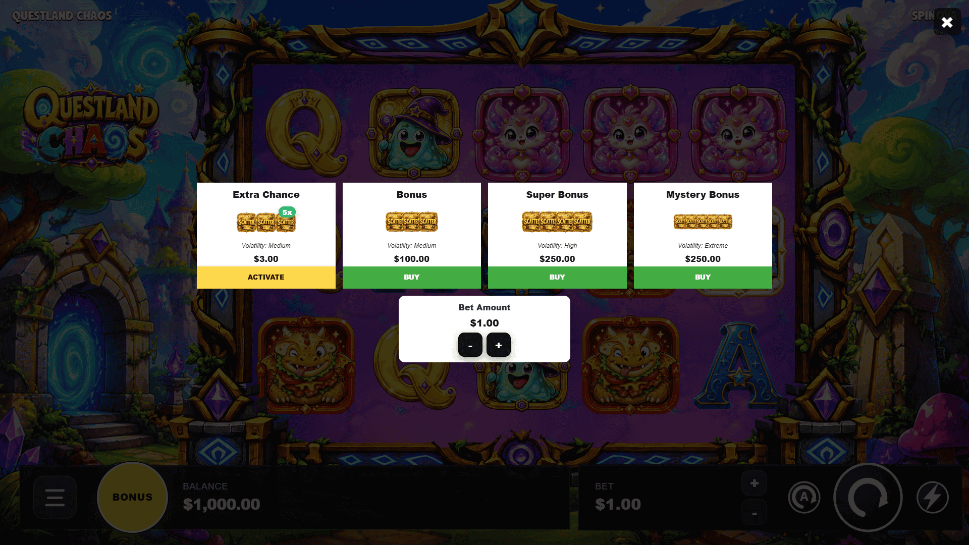 Questland Chaos bonus buy menu