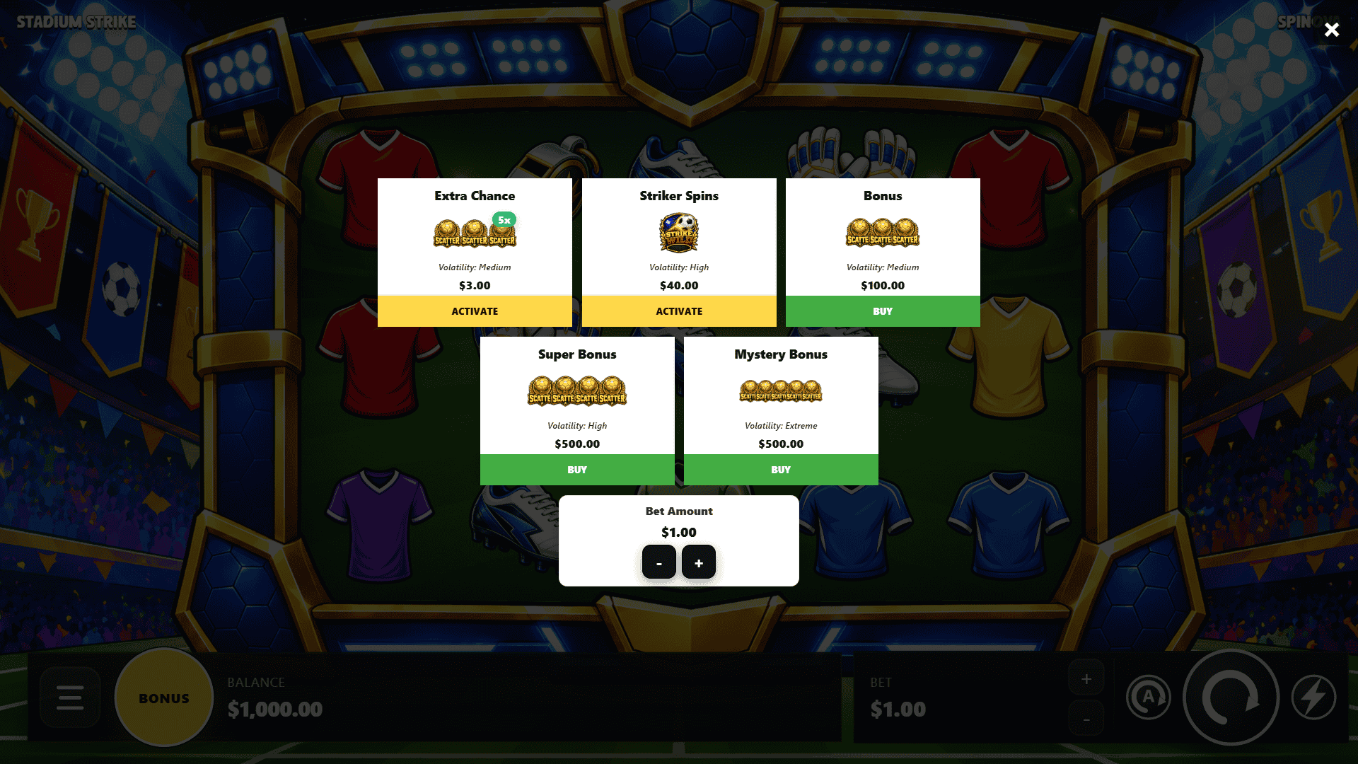 Stadium Strike bonus buy menu
