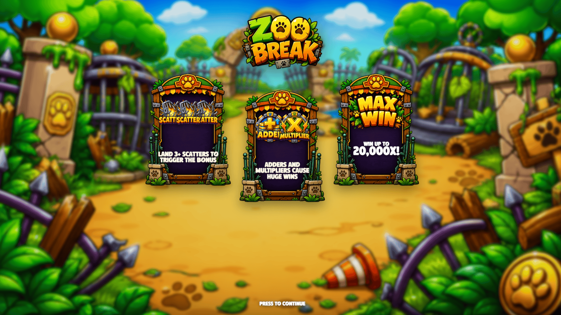 Zoo Break slot intro screen