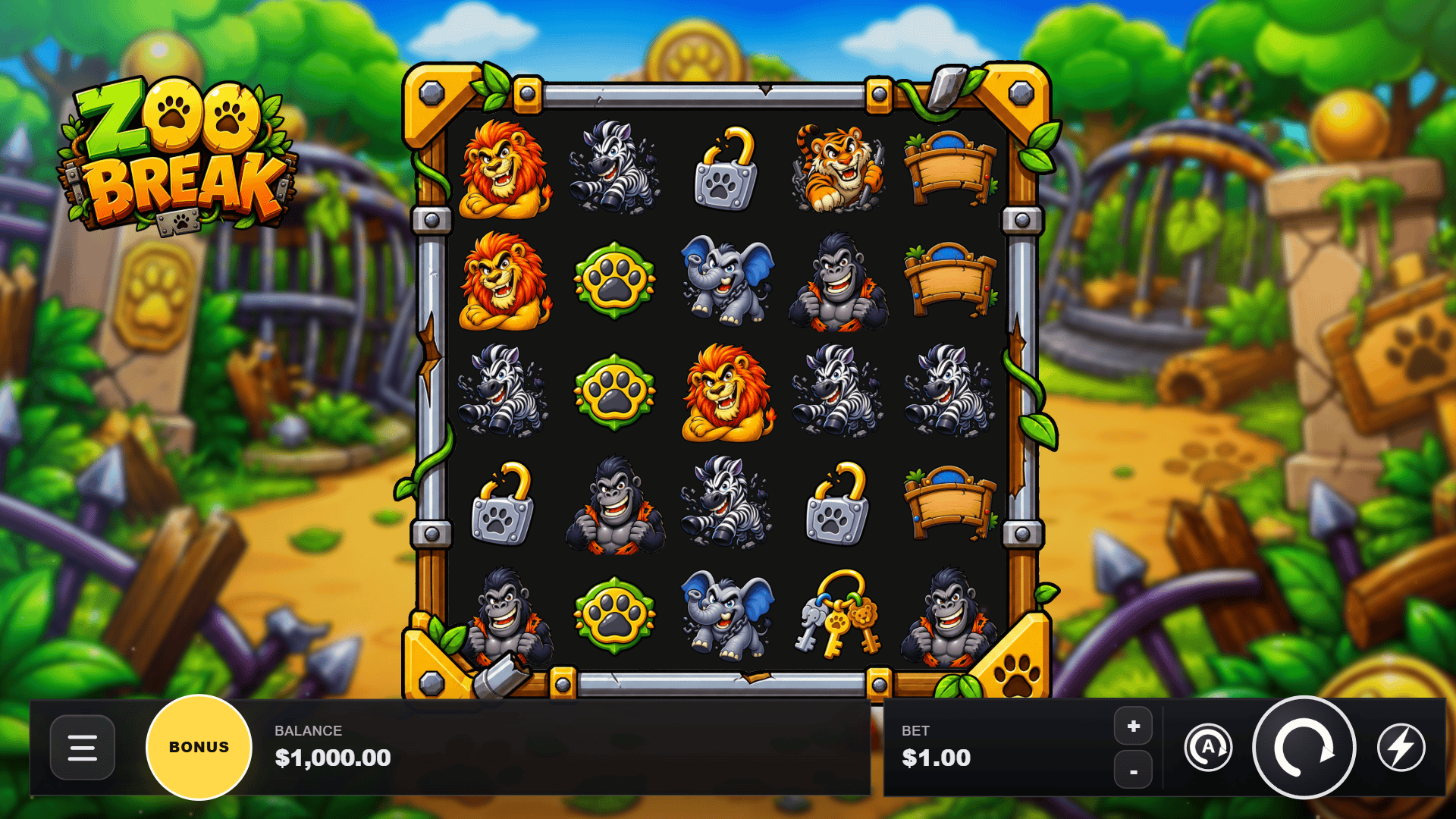 Zoo Break slot gameplay reels