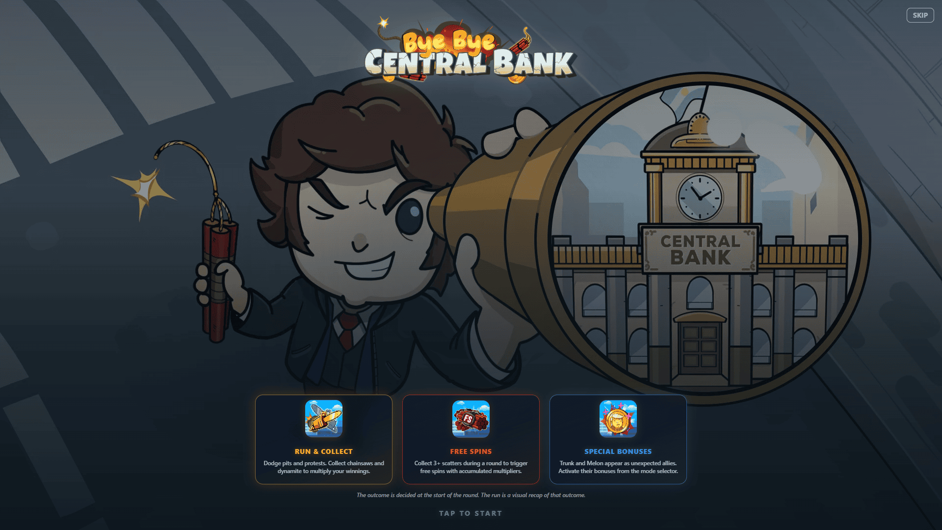 Bye Bye Central Bank slot intro screen