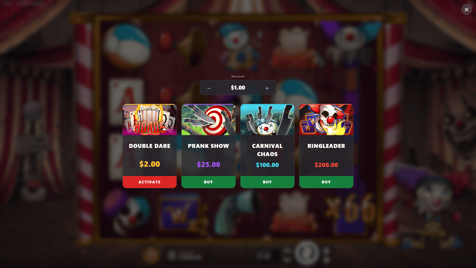Clown Chaos bonus buy menu