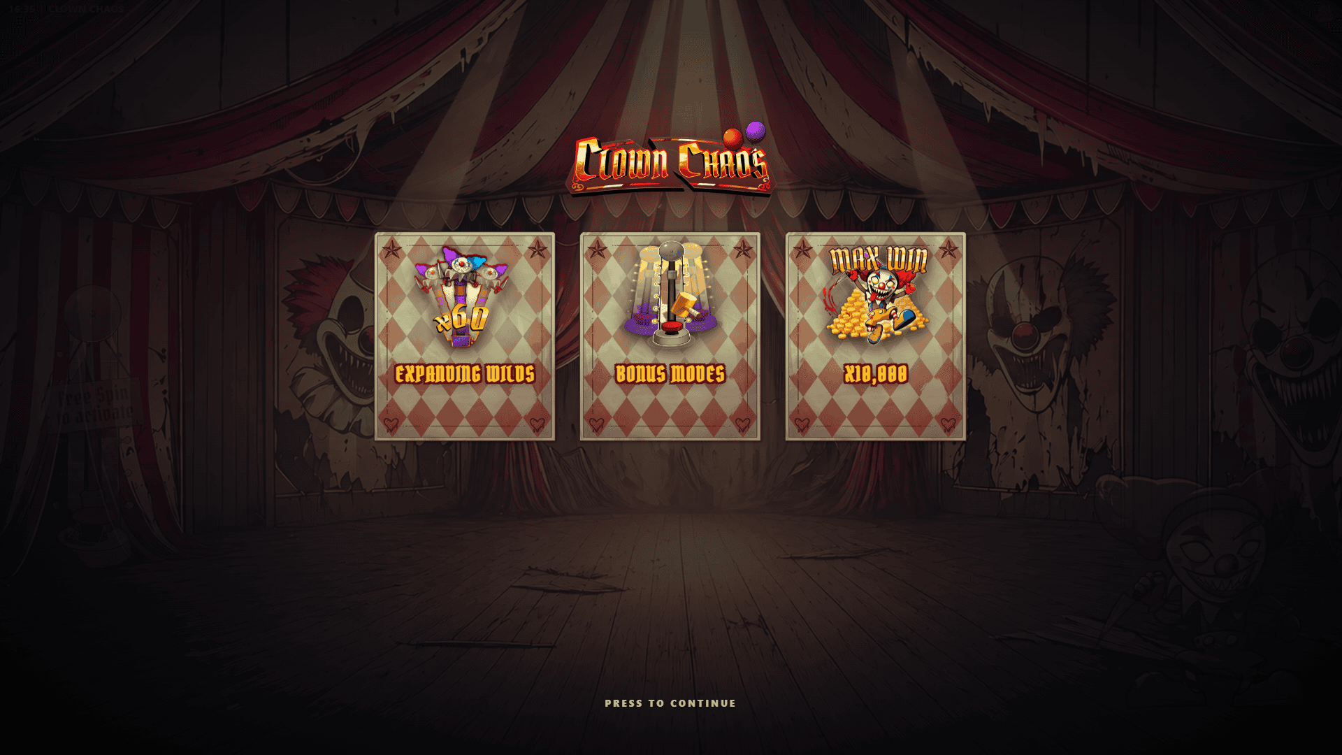 Clown Chaos slot intro screen